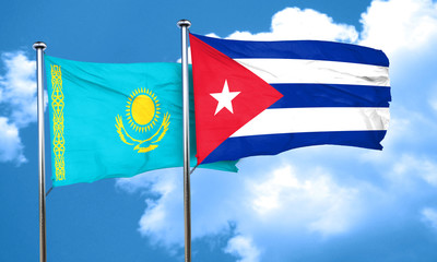 Kazakhstan flag with cuba flag, 3D rendering