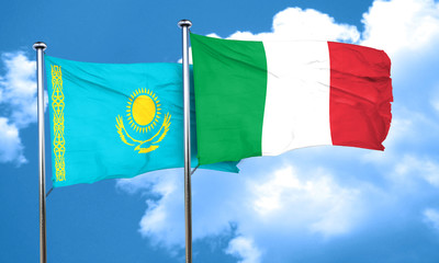 Kazakhstan flag with Italy flag, 3D rendering