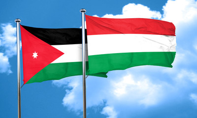 Jordan flag with Hungary flag, 3D rendering