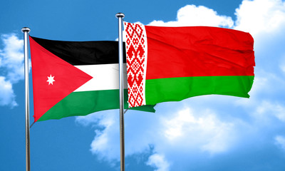 Jordan flag with Belarus flag, 3D rendering