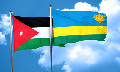 Jordan flag with rwanda flag, 3D rendering