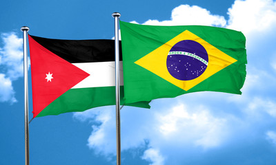 Jordan flag with Brazil flag, 3D rendering