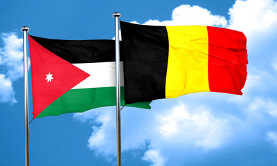 Jordan flag with Belgium flag, 3D rendering