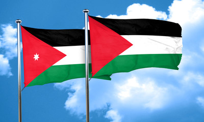 Jordan flag with Palestine flag, 3D rendering