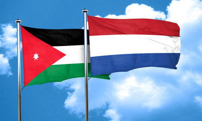 Jordan flag with Netherlands flag, 3D rendering