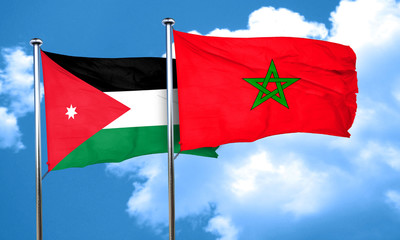 Jordan flag with Morocco flag, 3D rendering