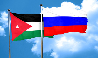 Jordan flag with Russia flag, 3D rendering