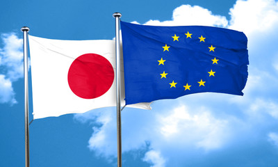 Japan flag with european union flag, 3D rendering