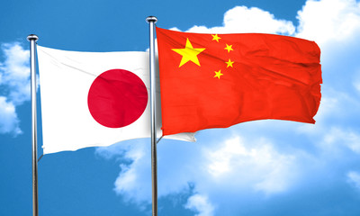 Japan flag with China flag, 3D rendering