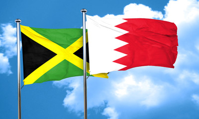 Jamaica flag with Bahrain flag, 3D rendering