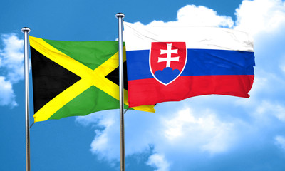 Jamaica flag with Slovakia flag, 3D rendering