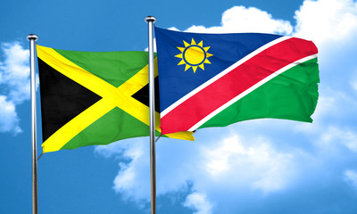 Jamaica flag with Namibia flag, 3D rendering