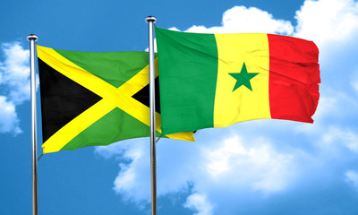 Jamaica flag with Senegal flag, 3D rendering