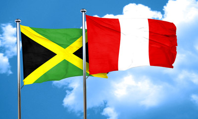 Jamaica flag with Peru flag, 3D rendering