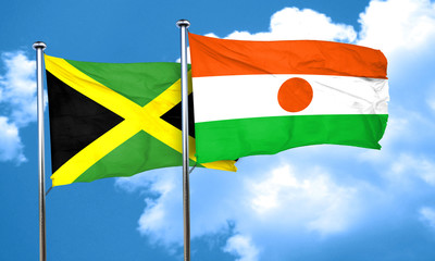 Jamaica flag with Niger flag, 3D rendering