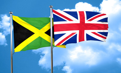 Jamaica flag with Great Britain flag, 3D rendering
