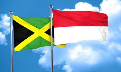 Jamaica flag with Indonesia flag, 3D rendering