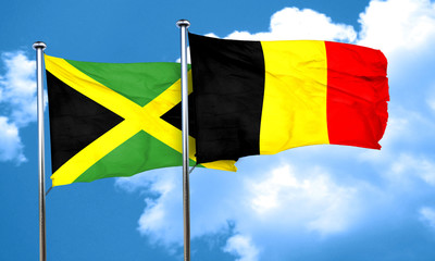 Jamaica flag with Belgium flag, 3D rendering