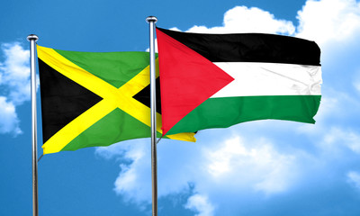 Jamaica flag with Palestine flag, 3D rendering