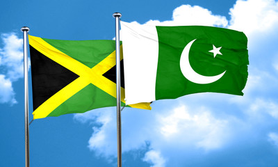 Jamaica flag with Pakistan flag, 3D rendering