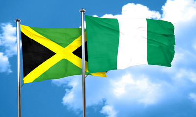 Jamaica flag with Nigeria flag, 3D rendering