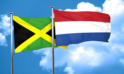 Jamaica flag with Netherlands flag, 3D rendering