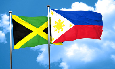 Jamaica flag with Philippines flag, 3D rendering