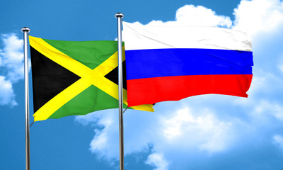 Jamaica flag with Russia flag, 3D rendering