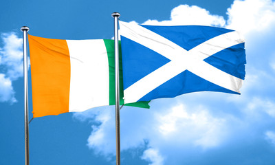 Ivory coast flag with Scotland flag, 3D rendering