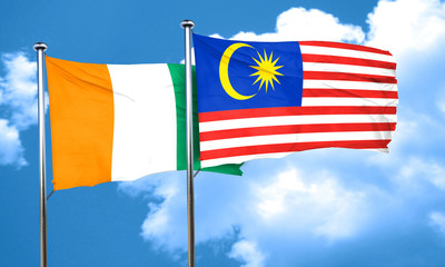 Ivory coast flag with Malaysia flag, 3D rendering
