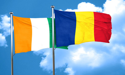 Ivory coast flag with Romania flag, 3D rendering