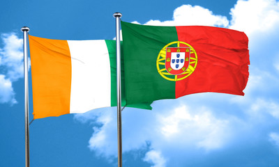 Ivory coast flag with Portugal flag, 3D rendering