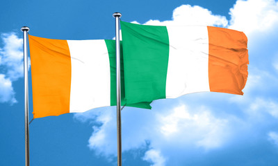Ivory coast flag with Ireland flag, 3D rendering