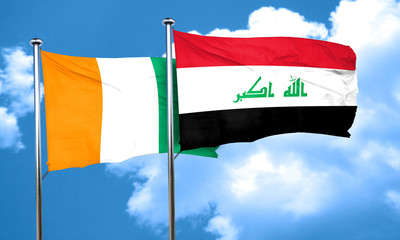 Ivory coast flag with Iraq flag, 3D rendering