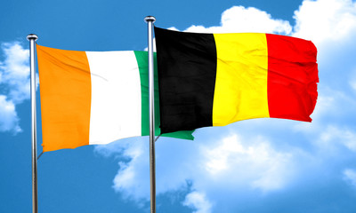 Ivory coast flag with Belgium flag, 3D rendering