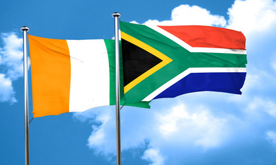 Ivory coast flag with South Africa flag, 3D rendering