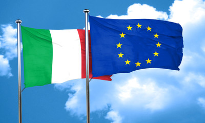 Italy flag with european union flag, 3D rendering