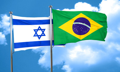 Israel flag with Brazil flag, 3D rendering