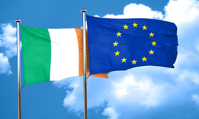 Ireland flag with european union flag, 3D rendering