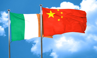 Ireland flag with China flag, 3D rendering