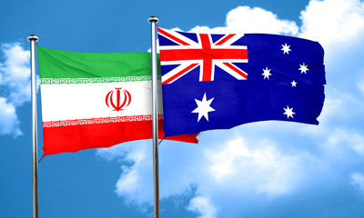 iran flag with Australia flag, 3D rendering