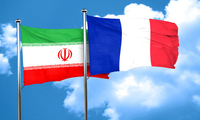 iran flag with France flag, 3D rendering