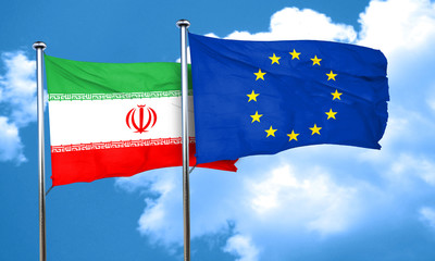 iran flag with european union flag, 3D rendering