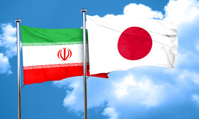 iran flag with Japan flag, 3D rendering