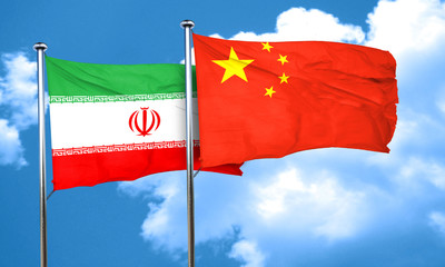 iran flag with China flag, 3D rendering