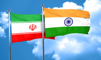 iran flag with India flag, 3D rendering