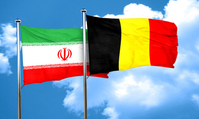 iran flag with Belgium flag, 3D rendering