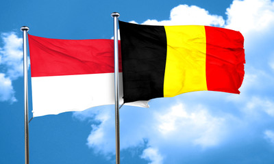 Indonesia flag with Belgium flag, 3D rendering