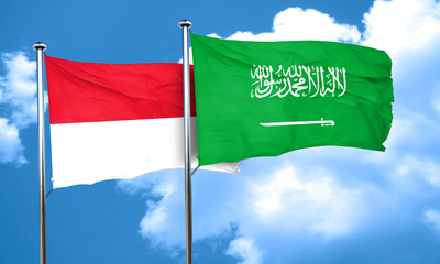 Indonesia flag with Saudi Arabia flag, 3D rendering