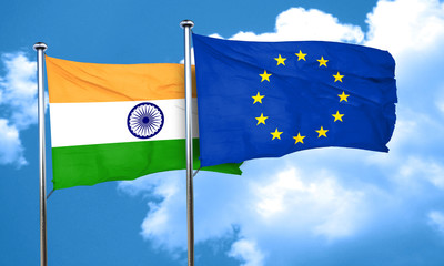 India flag with european union flag, 3D rendering